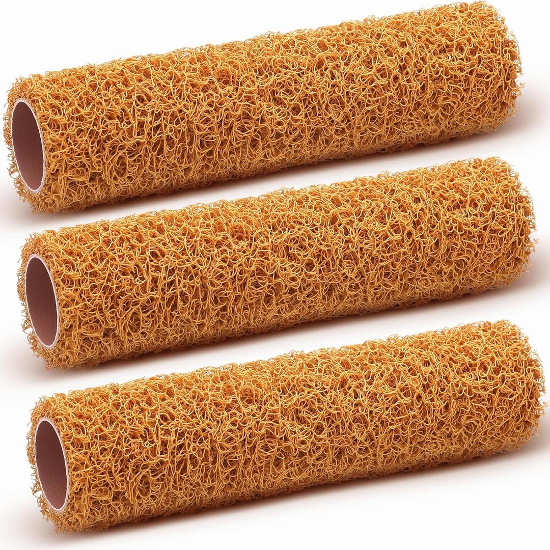 Teenyyou 3 Pcs 9 Inch Textured Paint Roller Set Small Textured Roller Brown for Painting Walls Popcorn Ceiling Home Improvement Paint Supplies, Tan