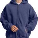 Dnzzs Mens Zip Up Hoodie Oversized Acid Wash Hoodie Heavyweight Fleece Full Zipper Vintage Sweatshirt Fall Fashion Zip Jacket M