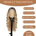 26 inch Lace Hairline Long Ombre Blonde Wigs for Women, Middle Part Long Curly Wig Heat Resistant Synthetic Hair Looking Natural, Fiber Wig for Daily Party Use