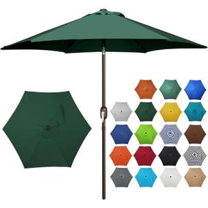 Blissun 7.5 ft Patio Umbrella, Yard Umbrella, Outdoor Market Umbrella with Push Button Tilt Crank, Dark Green, 7.5 ft diameter, 5-6 ft pole length