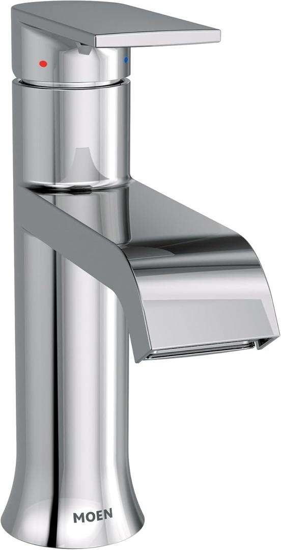 Moen Genta LX Chrome One-Handle Modern Bathroom Sink Faucet with Optional Deckplate and Low-Arc Spout - Perfect for Bath Countertop and Three-Hole or One-Hole Sinks, 6702