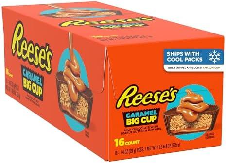 Pack of 2 REESE'S Big Cup Caramel Milk Chocolate Peanut Butter Cups, Candy Packs, Halloween Candy, 1.4 oz (16 Count)