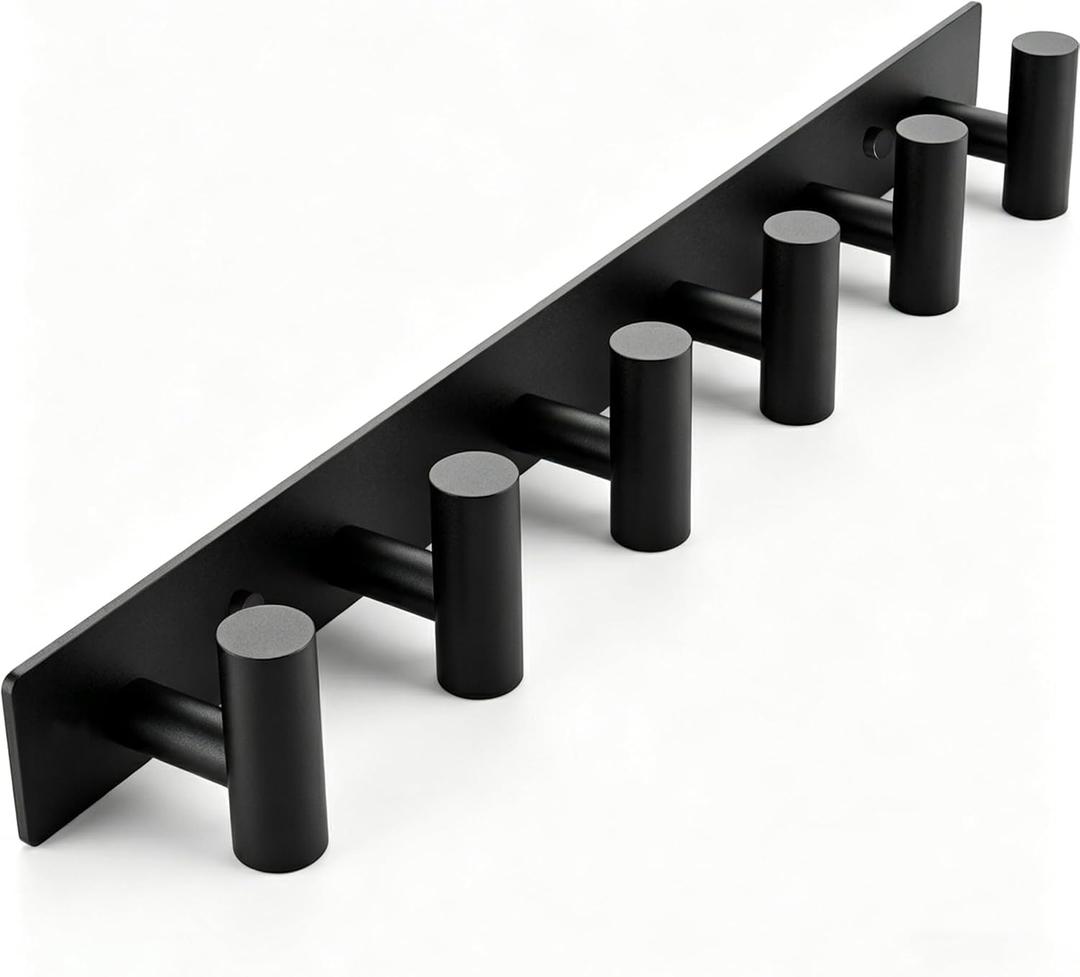 Matte Black Coat Rack Wall Mount - 6 Hooks, Heavy Duty Stainless Steel Wall Hooks for Towels, Coats, Robes, Bags, Hats, Keys, Wall Coat Hanger for Bathroom, Entryway, Kitchen, Hotel, Bedroom, Office