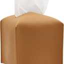 Tissue Box Cover PU Leather Tissue Holder Square with Bottom Belt Facial Paper Organizer Dispenser for Table Top, Bathroom, Car, Camel