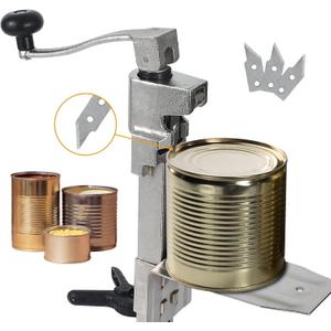 Manual Table Can Opener for Cans Up to 15.7”/40 cm, Heavy-Duty Commercial Countertop Can Opener with Stainless Steel Blade and 3 Extra Blades, Durable Cast Iron Construction