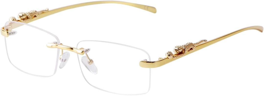 JUDOO Retro Rimless Rectangle Sunglasses for Men Women Trendy Frameless Tinted Lens Eyewear (Clear)