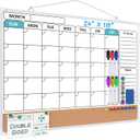 MaxGear Monthly Calendar Whiteboard for Wall, 24" x 18" Double-Sided White Board Calendar with Bulletin Board, Dry Erase Cork Board Combo, Hanging Dry Erase Board for Office Home Kitchen