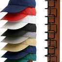 Hat Organizer for Baseball Caps 2 Pack - Wood & Metal Wall Hat Rack with Strong Adhesive & Screws, Holds Up to 22 Caps, Dual U-Slot Design Prevents Deformation, Hat Storage for Closet & Door (Brown)