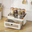 Delamu Makeup Organizer Countertop with Rattan-Style Drawer, Large Capacity Desk Organizer for Makeup, Skincare, Perfume, Multifunctional Bathroom and Vanity Organizer, Ideal for Christmas Gifts