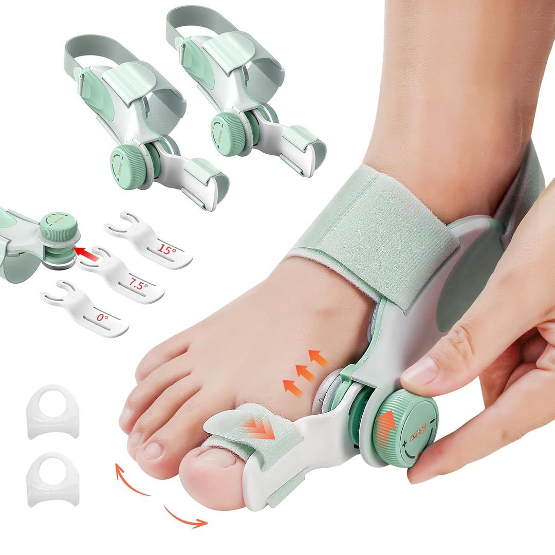 2 PCS Bunion Corrector for Women Big Toe, Adjustable Brace with Knob & Angled Plates for Hallux Valgus Relief & Toe Alignment, Medium Strap (Green)