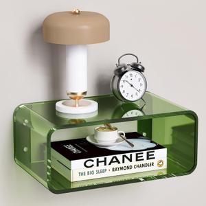 Acrylic Floating Nightstand, Bedside Table, Nightstand Shelf Wall Mounted Bedside Shelf (Green, Small)