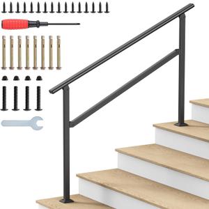 Hand Rails for Outdoor Steps, 2-5 Steps Wrought Iron Handrails for Outdoor Steps, Stair Railing for Porch, Home, Garden, Indoor, Staircase Handrails for Wooden, Cement, Brick, Marble (4 Steps)