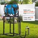 VEVOR Freestanding Garden Hose Reel, Holds 200 Feet of 5/8-inch Hose, Wall Mount or Ground Mount, Detachable Holder Stand with Storage Rack, 5 ft Leader Hose, Brass Fitting, 4 Spikes, for Backyards