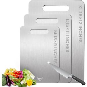 3 Pack Titanium Cutting Board - 100% Pure Titanium Cutting Boards For Kitche,Easy to clean, Double-sided food-grade Cutting Board For Meats, Fruits And Vegetables (M+L+XL