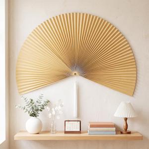 Yalikop 1 Pc 60" Boho Wall Fan Decor, Oversized Paper Fan, Japanese Asian Wall Art, Farmhouse Decor for Bedroom, Living Room(Beige)