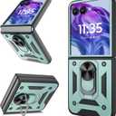 for Motorola Razr+ Plus 2024 Case/Razr+ Plus 2025 Case, Heavy Duty Shockproof with 360 Rotation Metal Kickstand [Military Grade] Protective Case for Moto Razr + 2024/2025, Dark Green