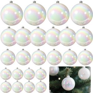 Cayton 24PCS Iridescent Christmas Ornaments Balls, Iridescent Plastic Balls 4 Sizes for Xmas Tree DIY Crafts Wedding Holiday Decorations