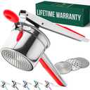 Bellemain 15 oz Large Potato Ricer | Heavy-Duty Stainless Steel Potato Ricer & Masher | Perfect for Mashed Potatoes | Kitchen Tool with 3 Interchangeable Discs (Red)