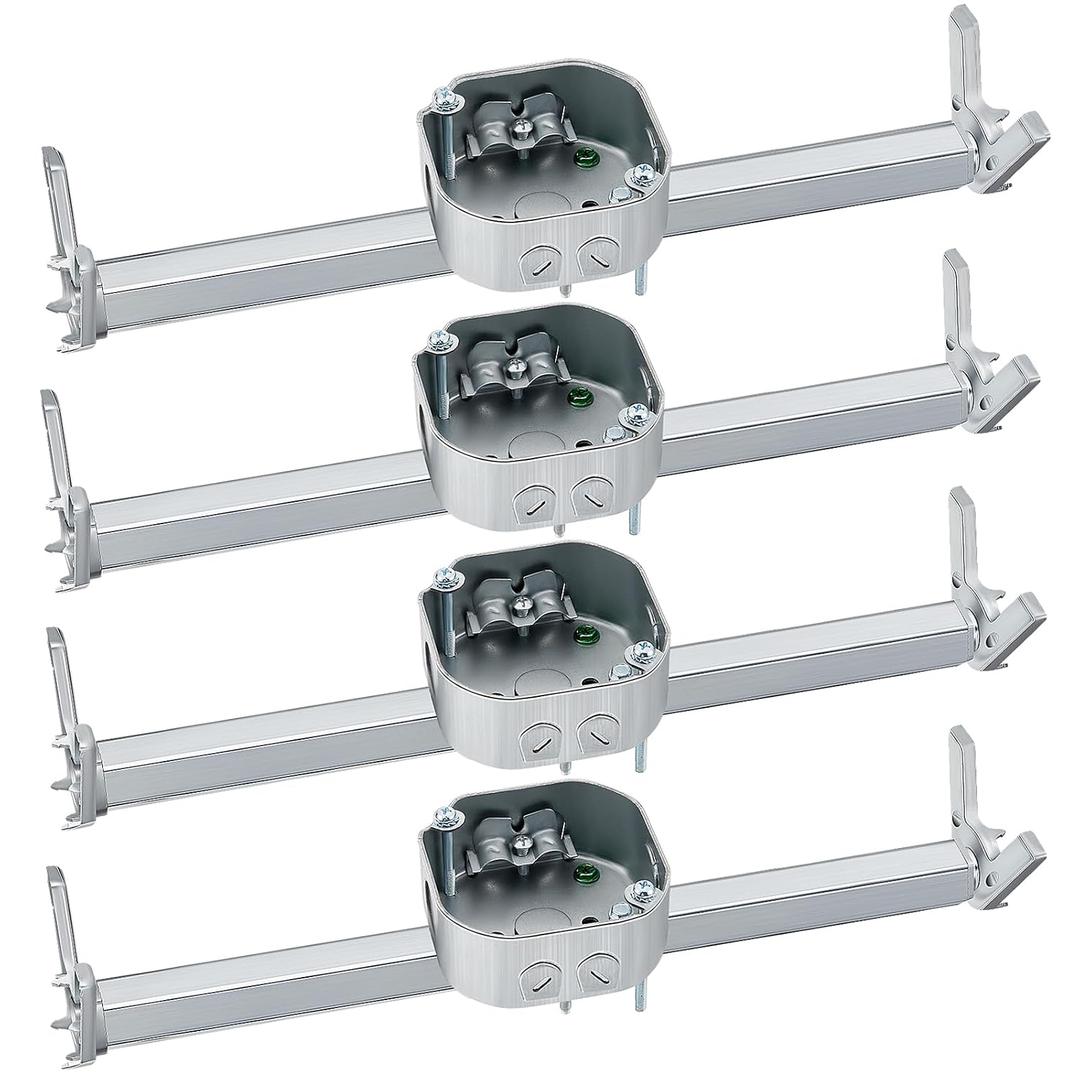 Therwen 4 Pcs Adjustable Fan Electrical Box Brace 14.2 Inches Long Silver Ceiling Fan Mounting Bracket for Fans and Light Fixtures