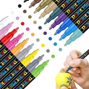 YUNISS Christmas Gifts 18 Colors Acrylic Paint Pens, Paint Markers for Rock Painting Wood Canvas Fabric Glass Ceramic Easter Eggs Pumpkin (0.7mm) 2Pcs