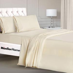 Mueller Luxury Only 1 Piece Flat Sheet Twin XL Ultra-Soft 1800 Series, Cooling & Breathable Twin XL Bed Sheets, Hotel Quality Bedding, Deep Pocket up to 16" - Hypoallergenic, Wrinkle-Resistant, Cream