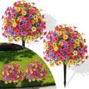 Alupssuc 2Pcs 20" Artificial Topiary Ball Flowers For Outdoors Planters, Spring Decoration with Spike, UV Resistant Faux Summer Plants, Fake Bushes Indoor Decor, Mix 4 Colors for Garden, Porch & Patio