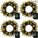 4 Pack- Battery Operated Outdoor Tree String Lights with 50 Warm White LEDs on 16.5ft/5m of Dark Green Cable,Outdoor Battery Xmas Wreath Lights with Timer for Christmas Yard Holiday Decoration