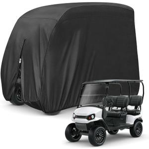 4 Passenger 420D Waterproof Golf Cart Cover fits EZ GO Club Car Yamaha, Sunproof Dustproof (112 Inch, Black)