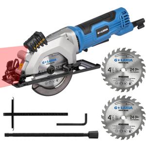 Mini Circular Saw, 4Amp 3500RPM Corded Circular Saw with Laser Guide, Rip Guide, Compact Saw with 2Pcs 24T TCT Blades for Wood Cuts