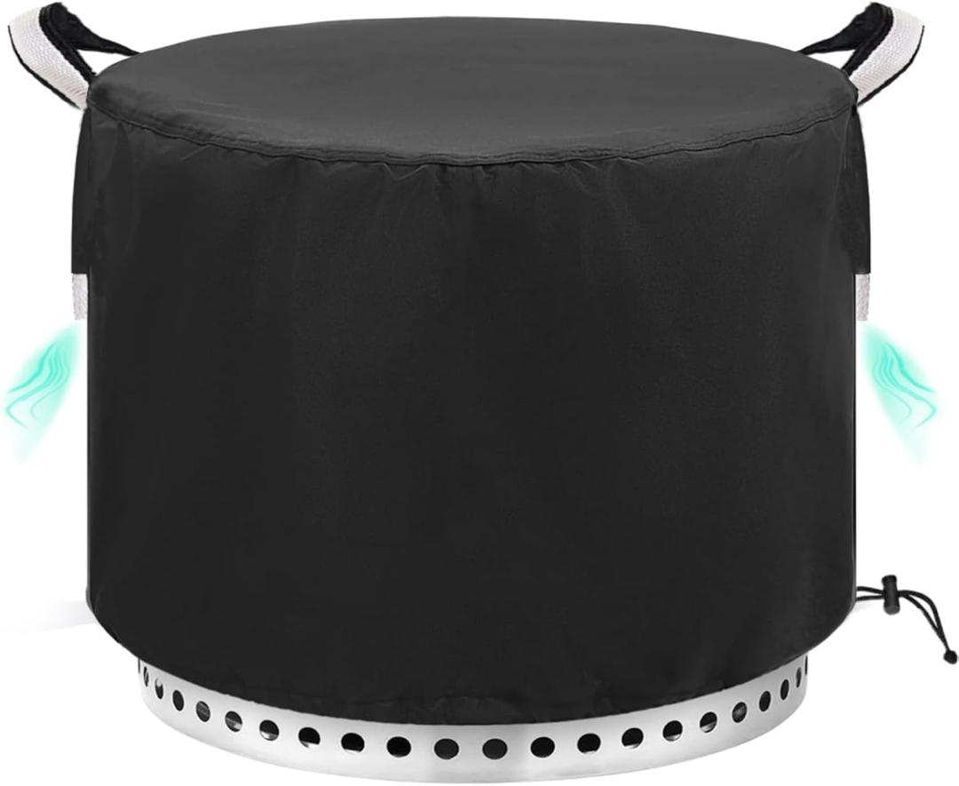 Fire Pit Cover Round for Solo Bonfire Stove Cover - 22" Shelter with Handles Waterproof UV-Proof Windproof Fire Pit Cover Round Drastring for Patio Outdoors, Black
