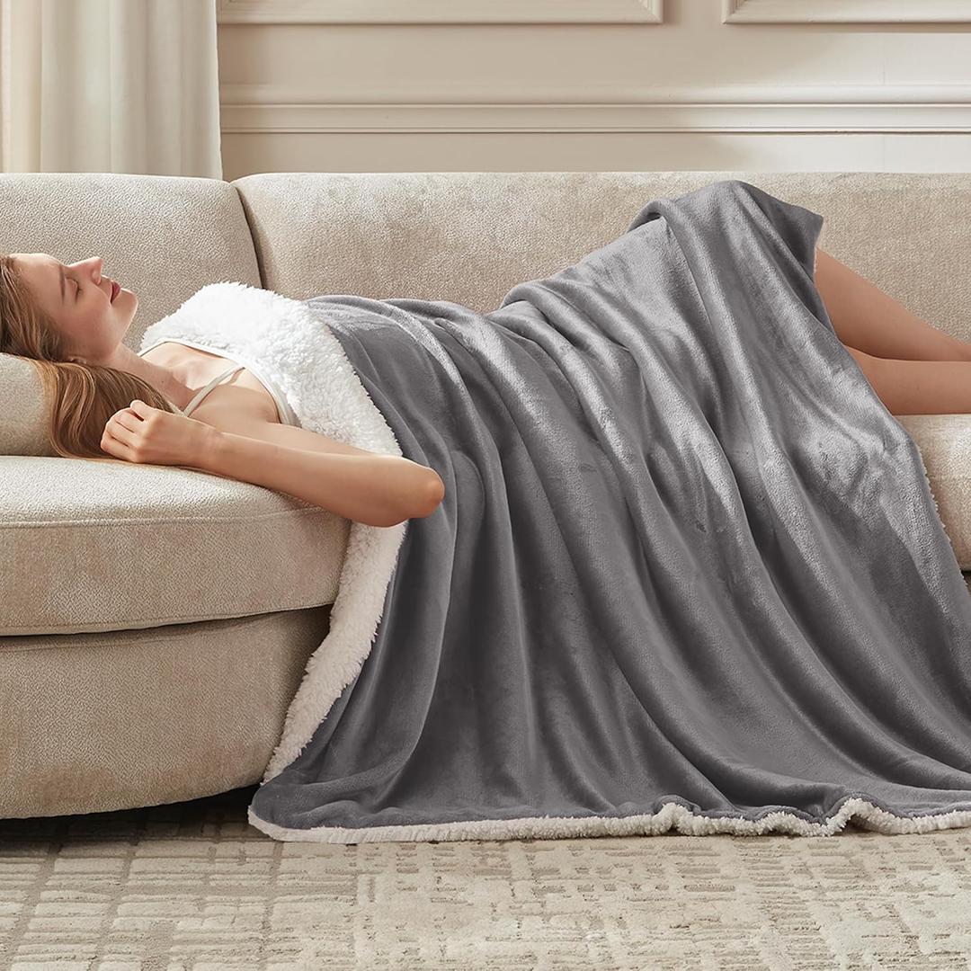 Heated Blanket Throw Size - Fast Warming with 6 Heat Settings & 4 Hours Auto-Off, Electric Throw Blanket for Couch, 50"x60", Grey