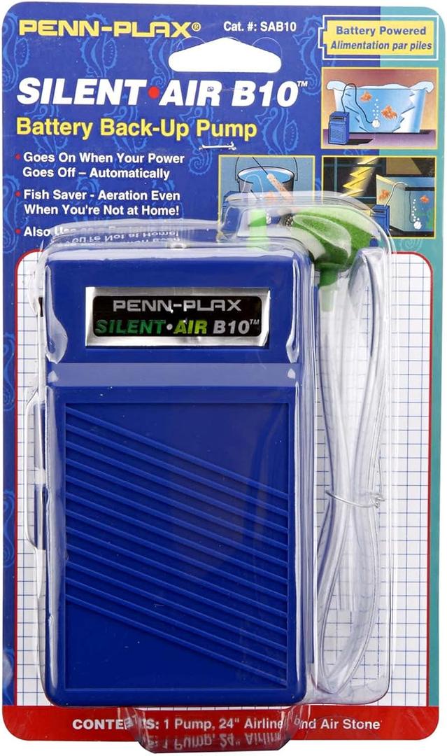 Penn-Plax Silent Air B10 Aquarium and Fishing Air Pump - Battery Operated - Manual On Off Switch Aerates Up to 29 Gallon Tanks (SAB10) (.4 LB)