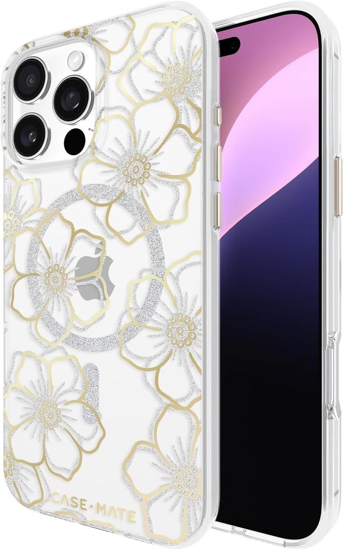 Case-Mate iPhone 16 Pro Max Case [Compatible with MagSafe] - Sparkly Floral Phone Case with 12ft Drop Protection - Premium Magnetic Cover for iPhone 16 Pro Max - Floral Gems