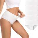 HAVVIS Women's Briefs Underwear Cotton High Waist Tummy Control Panties Rose Jacquard Ladies Panty Multipack (Medium, Brief 04 - 5 Pack - White)