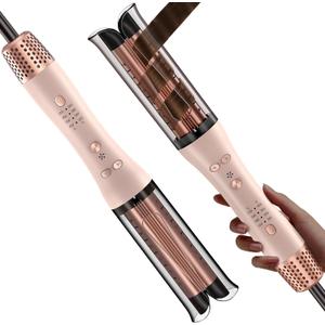 Automatic Curling Iron, Auto Hair Curler with 4 Temperature & 3 Timer Portable Hair Curler Automatic Shut-Off, Anti-Scald, Anti-Tangle 500 Million Ionic Rotating Curling Wand for Hair Styling