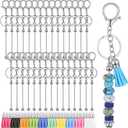 30 Pcs Beadable Keychains Bars with 30 Pcs Colorful Tassel Strips Bulk DIY Blank Beaded Keychain for Women Men DIY Crafting Pendant Jewelry Making