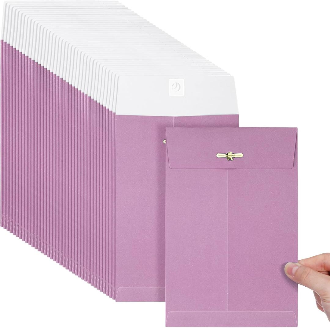 Teling 50 Pcs 5 x 7.5 Manilla Envelopes Clasp Kraft Catalog with Closure for Storing Mailing 28 lb Kraft Envelope Paper for Office Document School Business Home(Pink) (Purple)