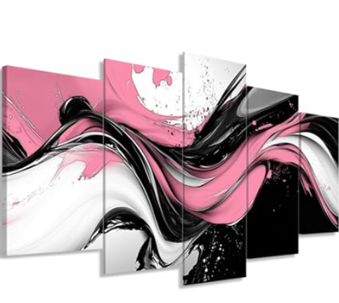 ZXHYWYM Pink Black White Abstract Wall Art Large 5 Pieces Wall Decor Canvas Prints Modern Living Room Bedroom Office Home Decor Framed