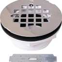 Westbrass D206P-26 2" No-Caulk PVC Compression Shower Drain with 4-1/4" Round Grid Cover, Polished Chrome