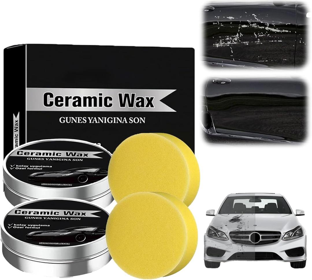 Titanium Ceramic Wax Cream for Cars,Advanced Car Coating & Polishing Wax,Strong Protection & Long-Lasting Shine,Waterless Ceramic Spray Wax,Safe for All Paint,Includes Microfiber Sponge (2 PCS)