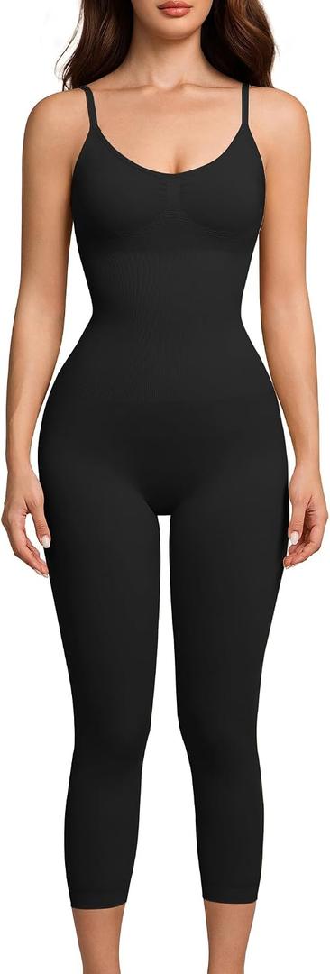 Women Open Bust Bodysuit Seamless Tummy Control Full Body Shaper Shapewear Capri Butt Lifter Thigh Slimmer, Size S