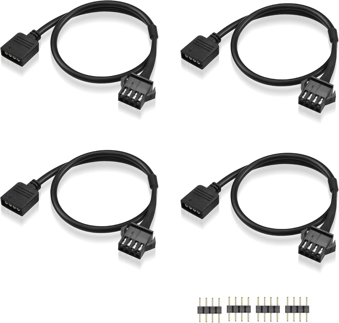 GINTOOYUN 4 Pin RGB Extension Cable 12v 4 PIN to SM 4Pin Female ARGB Connector Adapter Cable for Computer Fan, Motherboard,LED Strip (0.98 FT,4 pcs)
