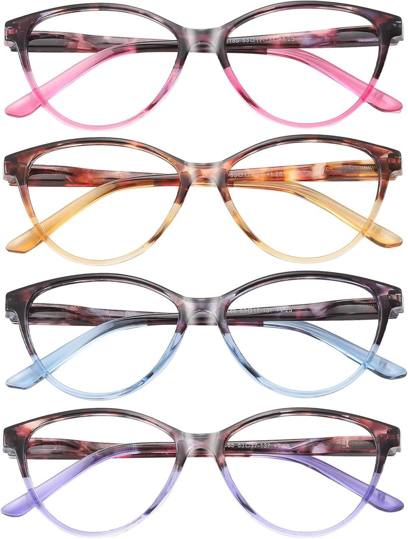 Przene 4 Pack Cat Eye Reading Glasses for Women Blue Light Blocking Readers 2.75