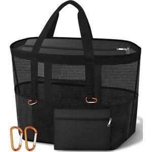2026 Stylish & Spacious XX-Large Beach Bag for Women Mesh Canvas Tote with Top Zipper, 11 Tall Pockets | 40L+ Spacious