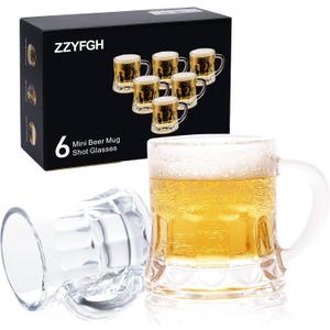 ZZYFGH 6 Pack Mini Beer Shot Glasses, Shot Glasses with Handle, Mini Heavy Base Clear Beer Mugs-1.8 Ounce, Tequila, Vodka, Great for Father, Husband, Birthday or Friend Party Present
