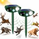 2 Pcs Upgraded Sonic Deer Repellent Devices,Solar Ultrasonic Animal Repellent Outdoor for Racoons,Squirrels,Cats,Rabbits &Foxes,Waterproof Flashing Light Motion Sensor Animal Deterrent for Garden Yard