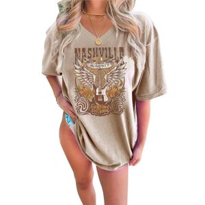Oversized Wild West Cowboys T-Shirt for Women Vintage Country Music Tee Western Rodeo Graphic Tee Short Sleeve Loose Top, size L