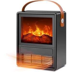 FLAME&SHADE Portable Electric Fireplace Heater for Indoor Use, Fire Place Heaters with 3D LED Flame Overheat & Tilt Protection, Space Heater Small Fireplace for Home Office Christmas Decoration, Black (8.9"(W) x 11.2"(H) black)