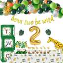 Jungle Theme Party Supplies ,Baby 2st Birthday Party Decorations,Balloons , Tablecloth,Leaves, Balloon Boxes, Animal Safari Decorations