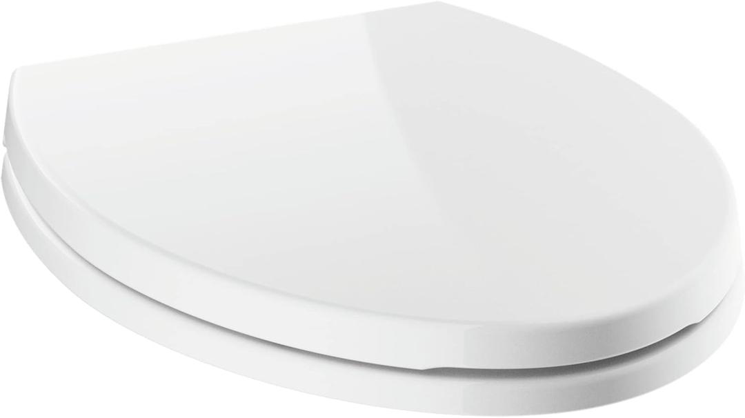 Delta Faucet Morgan Elongated Slow-Close White Toilet Seat with Non-Slip Seat Bumpers, White 